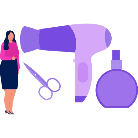 Garota mostrando secador de cabelo  Ilustração