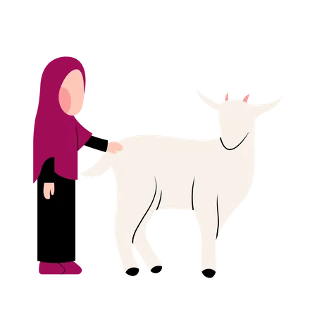 Crianca Hijab Com Animal De Cabra Qurban Ilustração