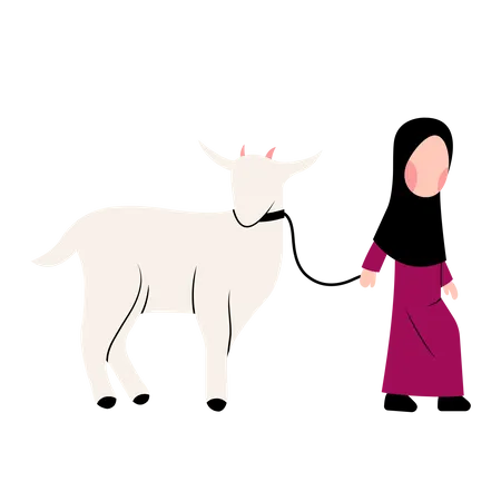 Crianca Hijab Com Animal De Cabra Qurban Ilustração