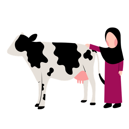 Menina muçulmana com vaca  Ilustração