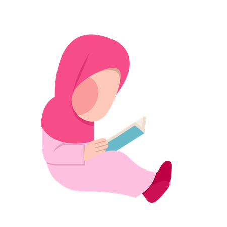 Menina muçulmana lê livro do Alcorão  Ilustração