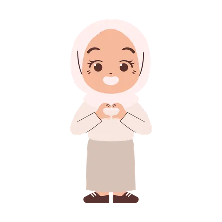 Menina muçulmana mostrando sinal de amor  Ilustração