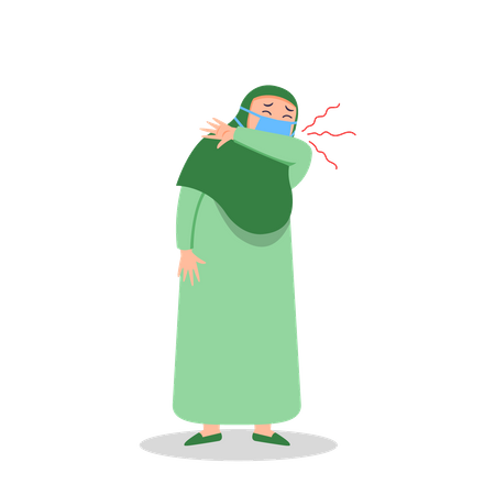 Menina muçulmana prevenindo a propagação da gripe aplicando um estilo de vida saudável  Ilustração