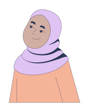 Menina muçulmana sorridente com hijab roxo  Ilustração