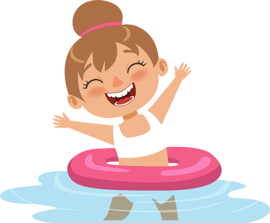 Menina nadando usando anel inflável  Ilustração