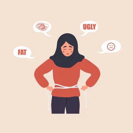 Menina obesa se sentindo triste devido a comentários negativos  Ilustração