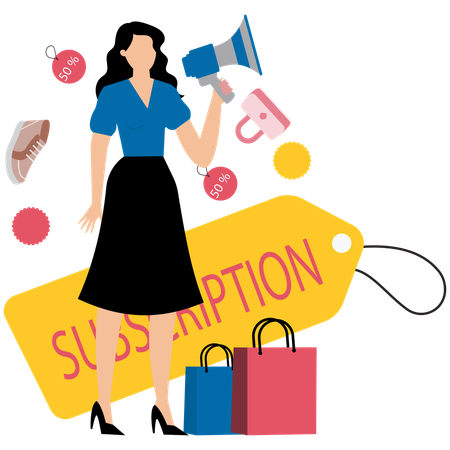 Menina recebendo assinatura e compras de associação  Ilustração