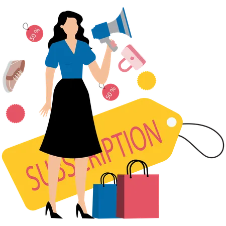 Menina recebendo assinatura e compras de associação  Ilustração