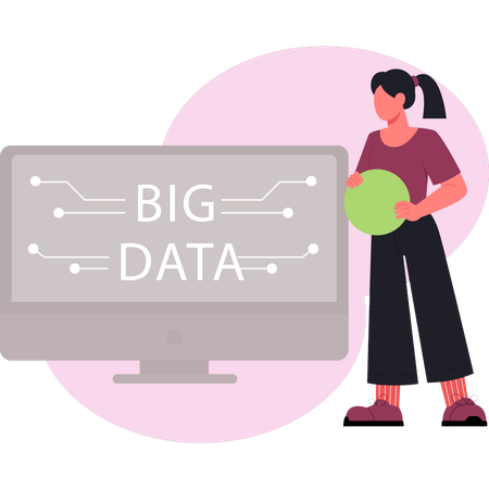 Menina olhando para rede de big data  Ilustração