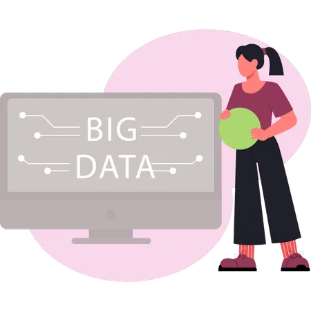 Menina olhando para rede de big data  Ilustração