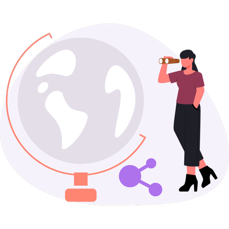Menina olhando globo  Ilustração