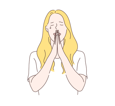 Menina orando e pedindo ajuda a Deus  Ilustração