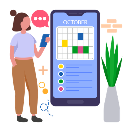 Dia da organização das meninas verificando a programação  Ilustração