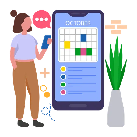 Dia da organização das meninas verificando a programação  Ilustração