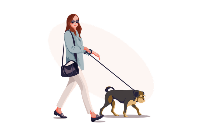 Menina andando com cachorro  Ilustração