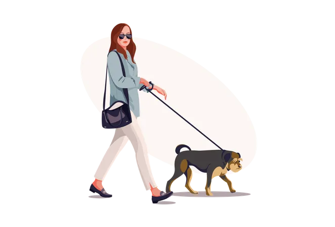 Menina andando com cachorro  Ilustração