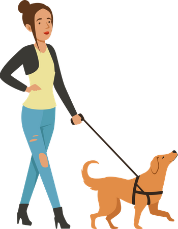 Menina andando com cachorro  Ilustração