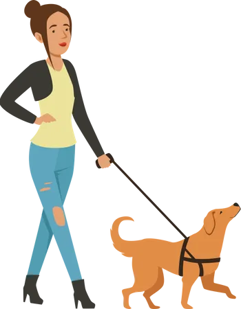 Menina andando com cachorro  Ilustração