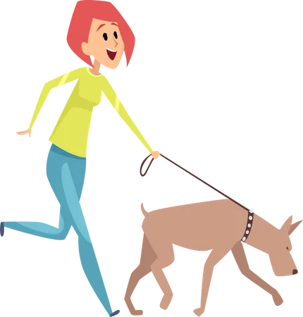 Menina andando com cachorro  Ilustração