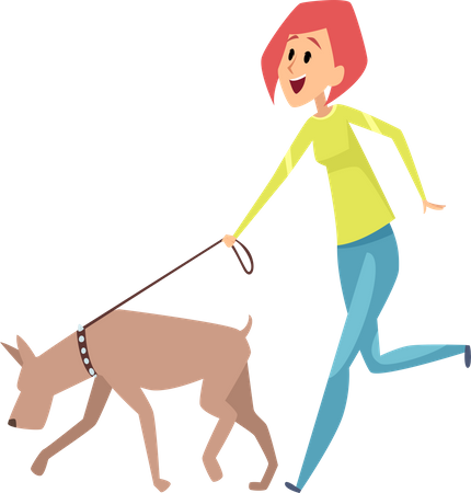 Menina andando com cachorro  Ilustração