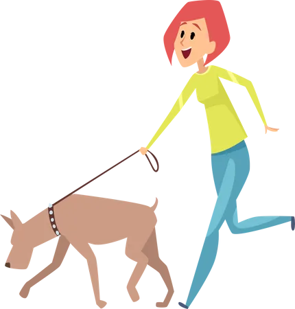 Menina andando com cachorro  Ilustração