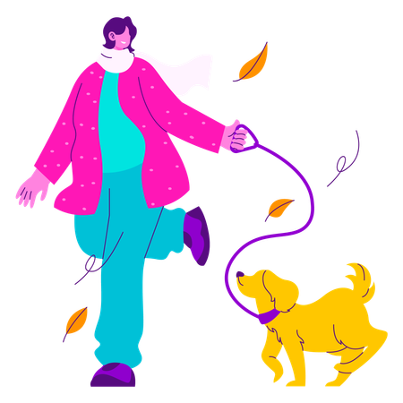 Menina passear com animal de estimação  Ilustração