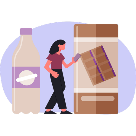 Menina pedindo chocolate online,  Ilustração