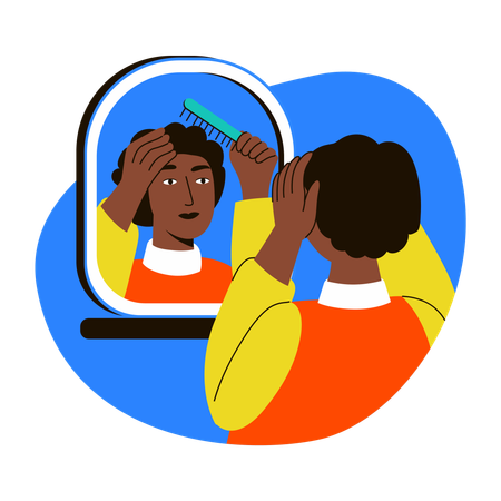 Menina penteando o cabelo  Ilustração