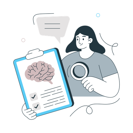 Pesquisa de menina sobre check-up de saúde mental  Ilustração