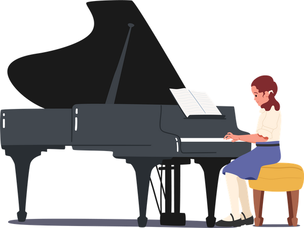 Menina pianista tocando piano  Ilustração
