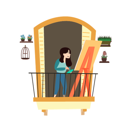 Menina pintando da janela  Ilustração