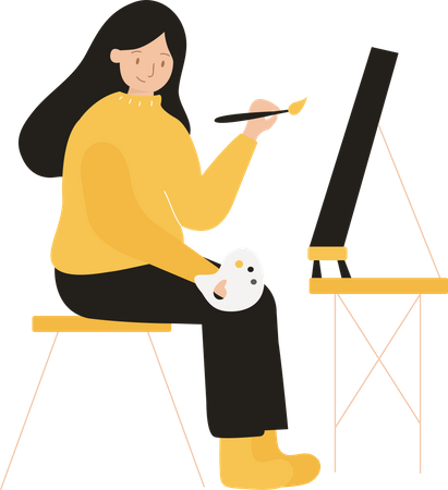 Menina pintando em uma tela  Ilustração