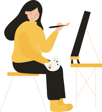 Menina pintando em uma tela  Ilustração