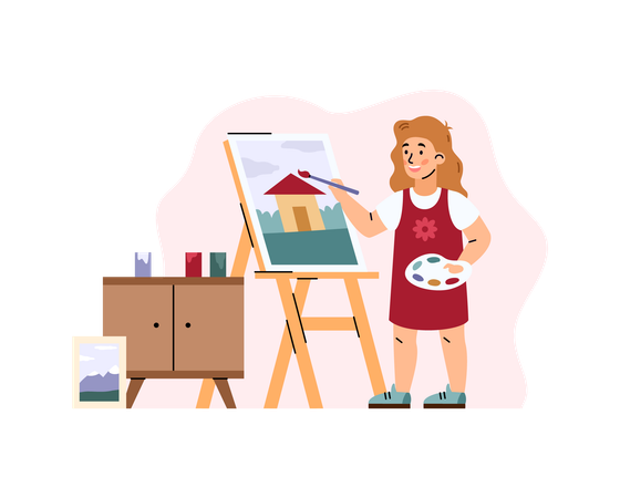 Menina pintando em tela  Ilustração