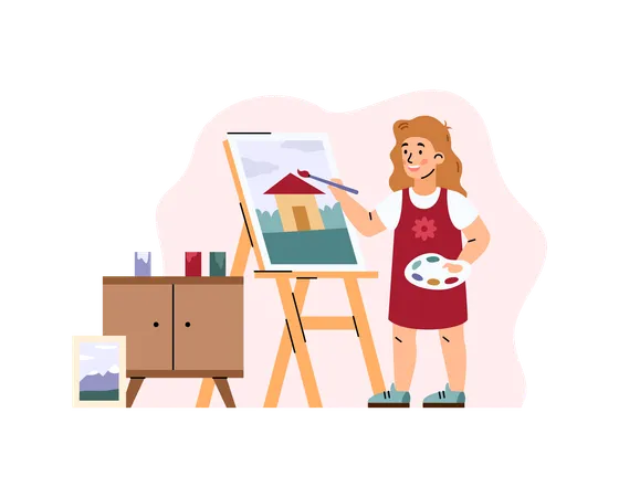 Menina pintando em tela  Ilustração