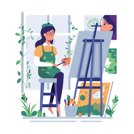 Menina pintando em tela  Illustration