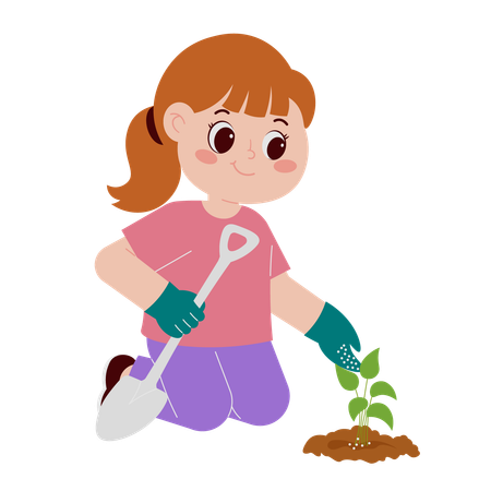 Menina plantando árvore  Ilustração