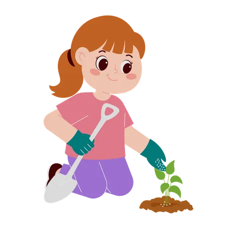 Menina plantando árvore  Ilustração