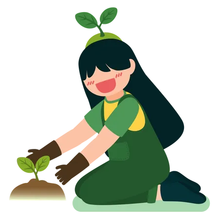 Menina plantando árvore  Ilustração