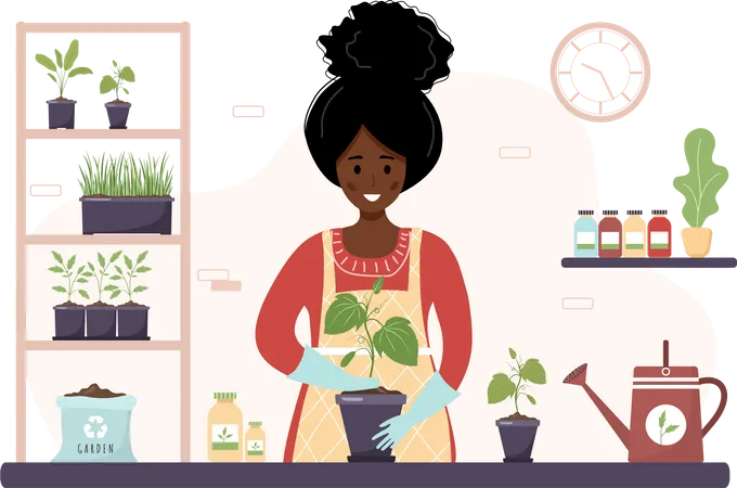 Menina plantando árvore  Ilustração