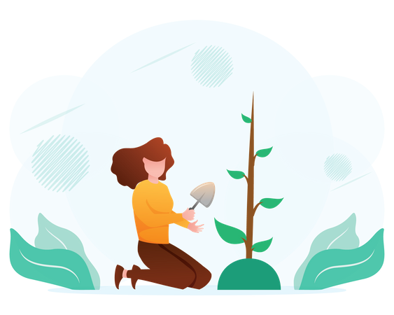 Menina plantando árvore  Ilustração