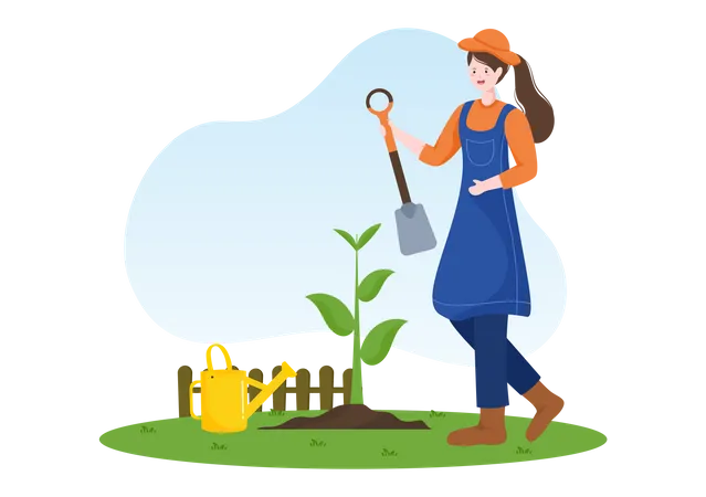 Menina plantando árvore  Ilustração