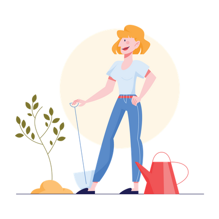 Menina plantando árvore  Ilustração