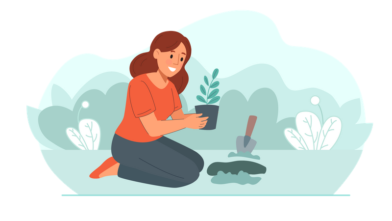 Menina plantando árvore  Ilustração