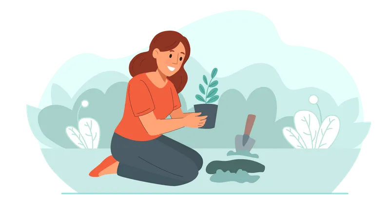 Menina plantando árvore  Ilustração