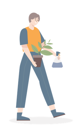 Menina plantando árvore e castrando água  Ilustração