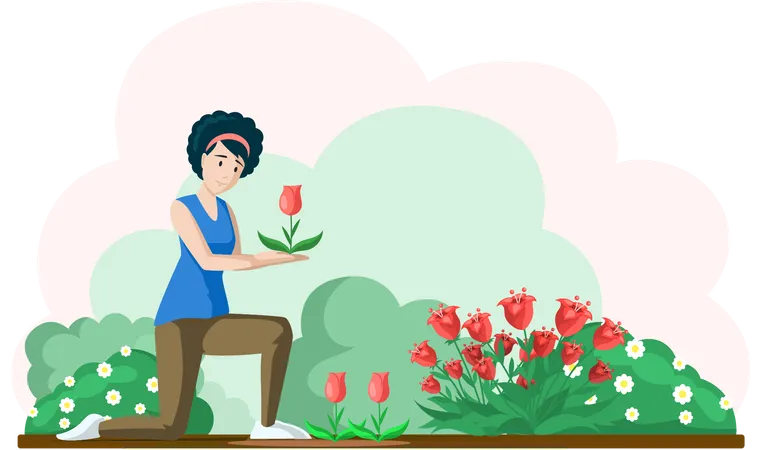 Menina plantando flor  Ilustração