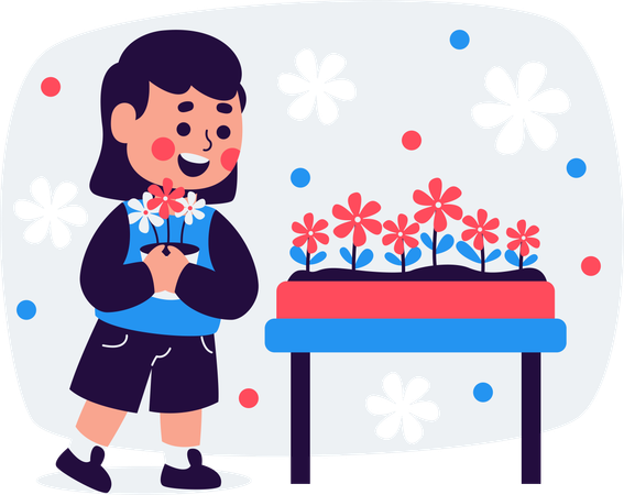 Menina plantando flores  Illustration