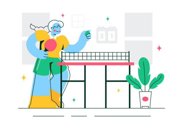 Menina praticando tênis de mesa  Ilustração