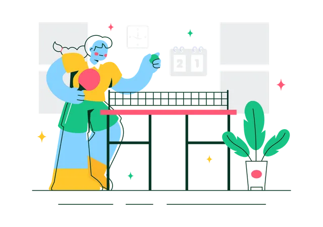 Menina praticando tênis de mesa  Ilustração